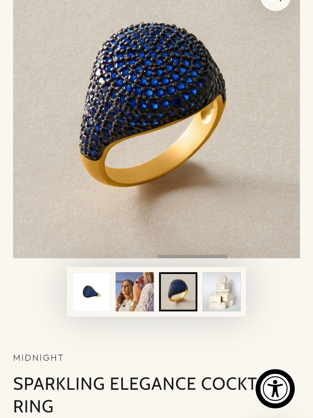 Sparkling Elegance Cocktail Ring in Midnight Blue and Gold